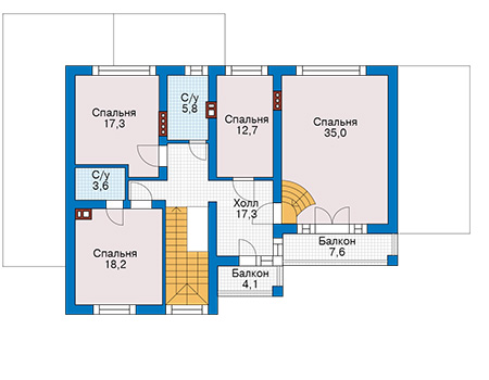 Планировка мансардного этажа :: Проект дома из кирпича 74-22