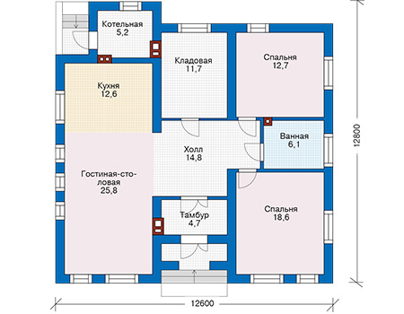 Планировка первого этажа :: Проект дома из кирпича 74-39
