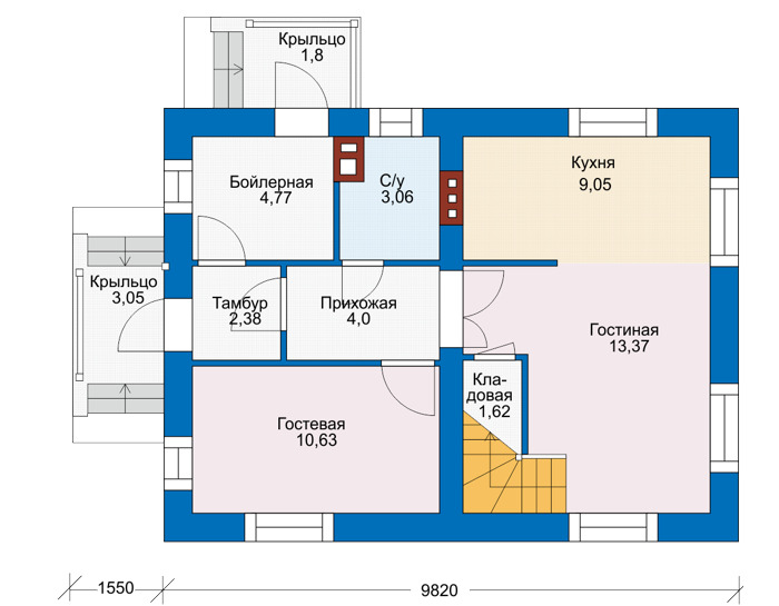 Планировка первого этажа :: Проект дома из кирпича 75-28