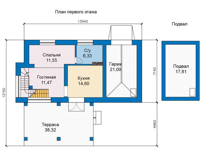 Планировка первого этажа :: Проект дома из кирпича 75-30