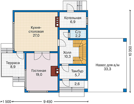 Планировка первого этажа :: Проект каркасного дома 90-15