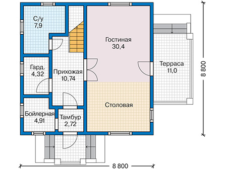 Планировка первого этажа :: Проект каркасного дома 90-42