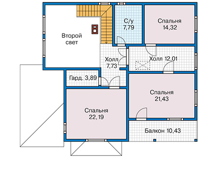 Планировка второго этажа :: Проект каркасного дома 90-66