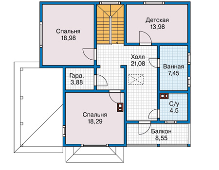 Планировка второго этажа :: Проект каркасного дома 90-68