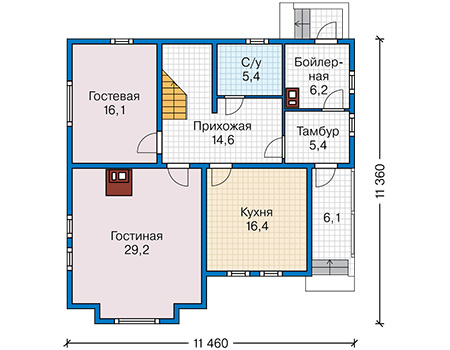 Планировка первого этажа :: Проект каркасного дома 90-82