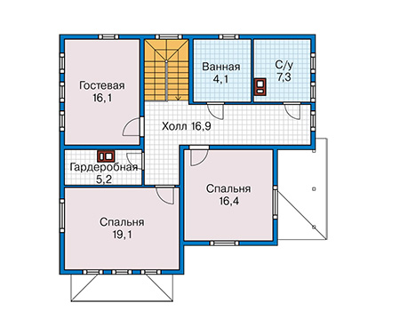 Планировка мансардного этажа :: Проект каркасного дома 90-82