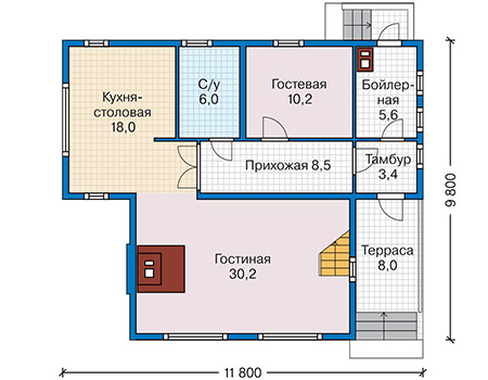 Планировка первого этажа :: Проект каркасного дома 90-89