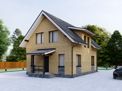 Одноэтажный мансардный дом из кирпича по проекту 75-28