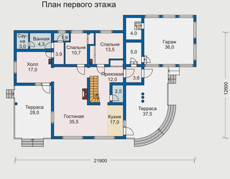 Планировка первого этажа :: Проект деревянного дома 10-10