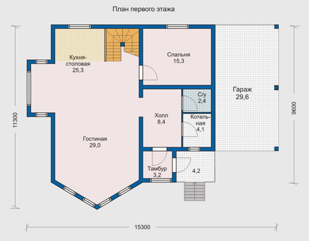 Планировка первого этажа :: Проект деревянного дома 10-25