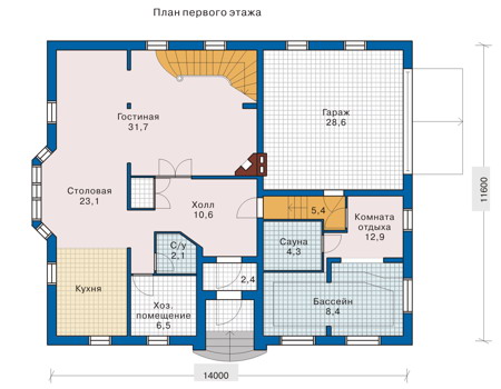 Планировка первого этажа :: Проект деревянного дома 10-36