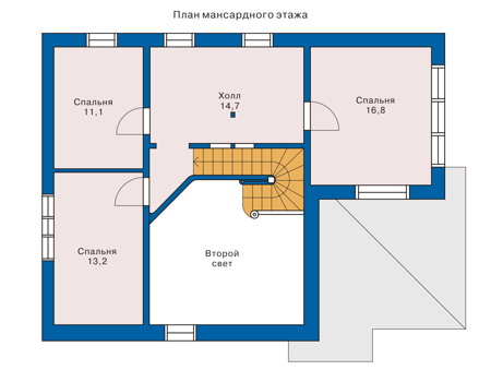 Планировка мансардного этажа :: Проект деревянного дома 10-37