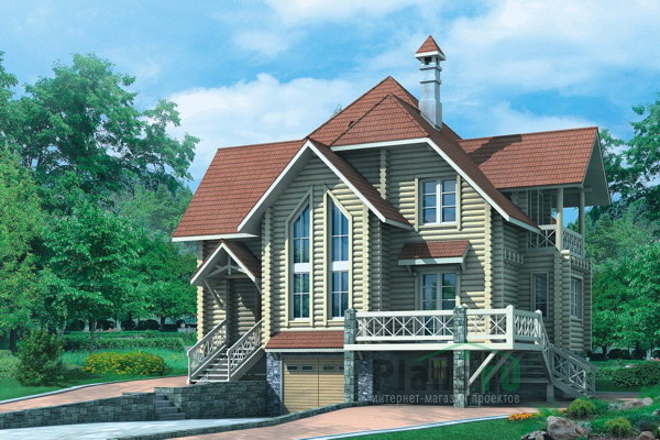 Двухэтажный дом из дерева с мансардой по проекту 10-49