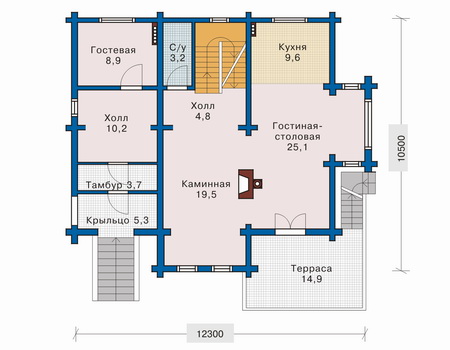 Планировка первого этажа :: Проект деревянного дома 10-49