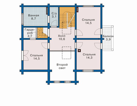 Планировка второго этажа :: Проект деревянного дома 10-49