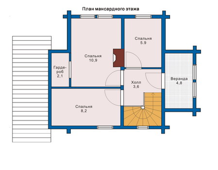 Планировка мансардного этажа :: Проект деревянного дома 10-58