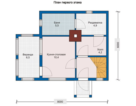 Планировка первого этажа :: Проект деревянного дома 10-63