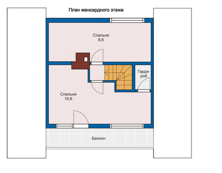 Планировка мансардного этажа :: Проект деревянного дома 10-65