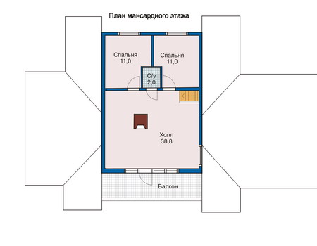 Планировка мансардного этажа :: Проект деревянного дома 10-67