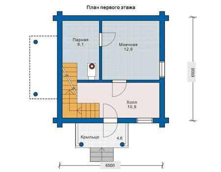 Планировка первого этажа :: Проект деревянного дома 10-68