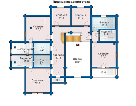 Планировка мансардного этажа :: Проект деревянного дома 10-69