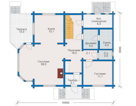 Планировка первого этажа :: Проект деревянного дома 10-70