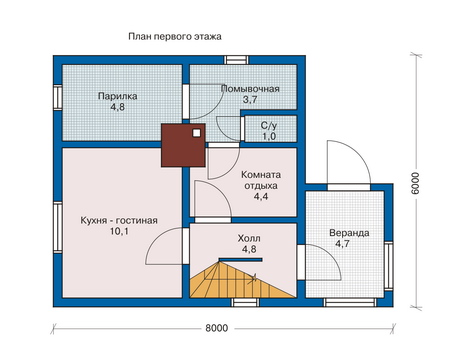 Планировка первого этажа :: Проект деревянного дома 10-79