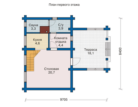 Планировка первого этажа :: Проект деревянного дома 10-80