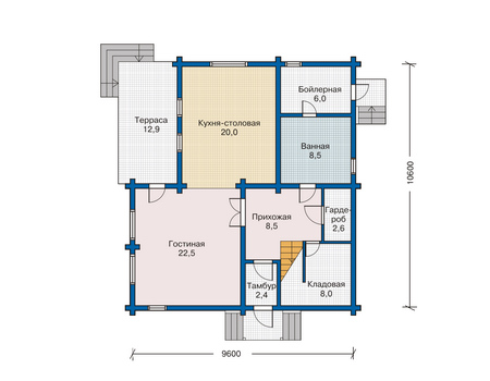 Планировка первого этажа :: Проект деревянного дома 10-96