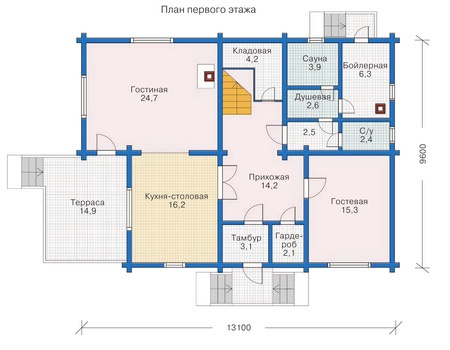 Планировка первого этажа :: Проект деревянного дома 11-00