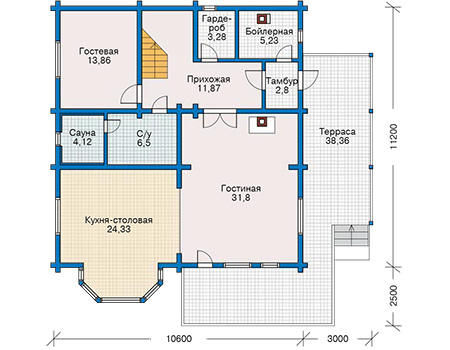 Планировка первого этажа :: Проект деревянного дома 11-03