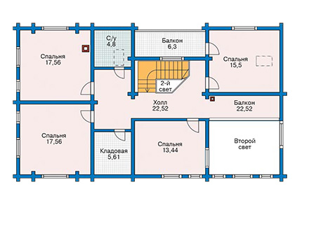 Планировка второго этажа :: Проект деревянного дома 11-14
