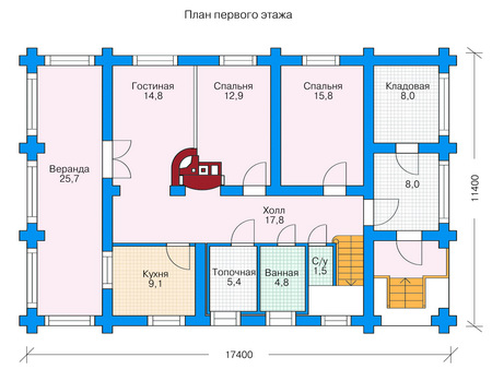 Планировка первого этажа :: Проект деревянного дома 11-31