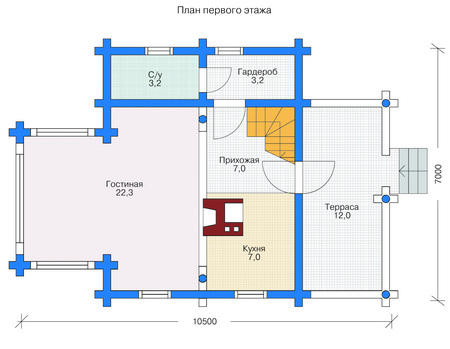 Планировка первого этажа :: Проект деревянного дома 11-34