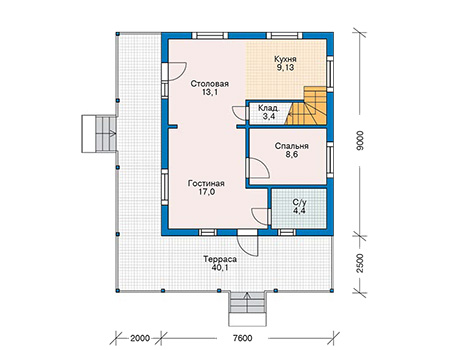 Планировка первого этажа :: Проект деревянного дома 11-53
