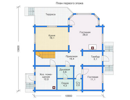 Планировка первого этажа :: Проект деревянного дома 11-57