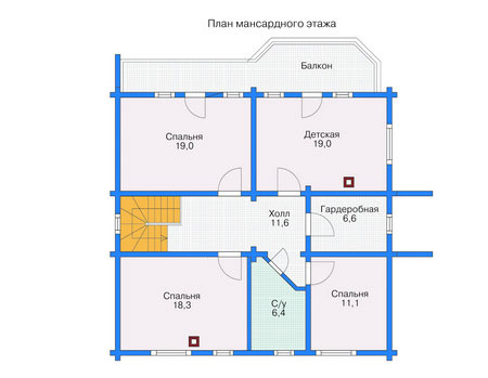 Планировка мансардного этажа :: Проект деревянного дома 11-57
