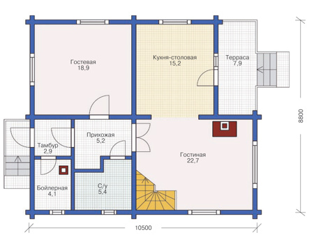 Планировка первого этажа :: Проект деревянного дома 11-71