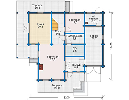 Планировка первого этажа :: Проект деревянного дома 11-83