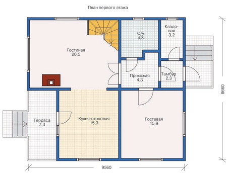 Планировка первого этажа :: Проект деревянного дома 11-94