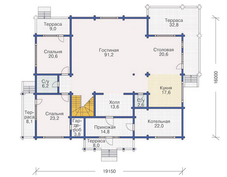 Планировка первого этажа :: Проект деревянного дома 12-04