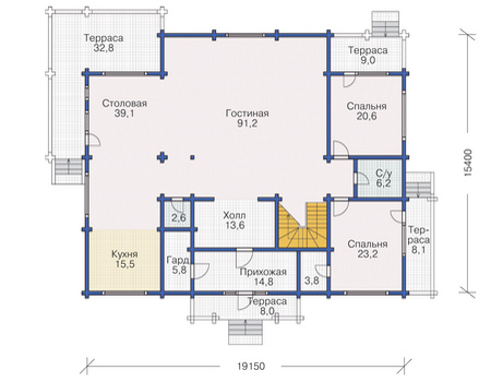 Планировка первого этажа :: Проект деревянного дома 12-05