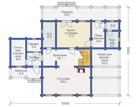 Планировка первого этажа :: Проект деревянного дома 12-08