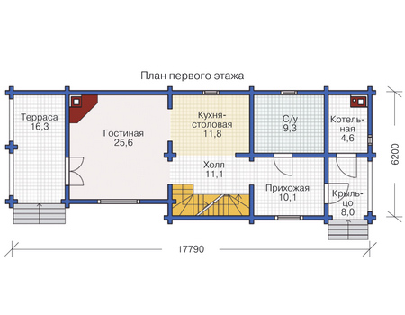 Планировка первого этажа :: Проект деревянного дома 12-09