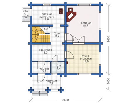 Планировка первого этажа :: Проект деревянного дома 12-22