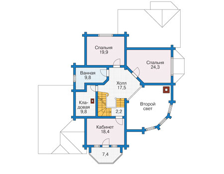 Планировка второго этажа :: Проект деревянного дома 12-64