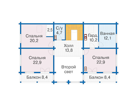 Планировка мансардного этажа :: Проект деревянного дома 12-71