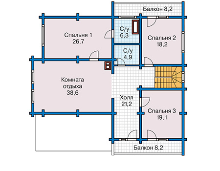 Планировка мансардного этажа :: Проект деревянного дома 12-75