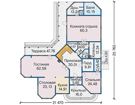 Планировка первого этажа :: Проект деревянного дома 12-83