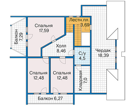 Планировка мансардного этажа :: Проект деревянного дома 12-84